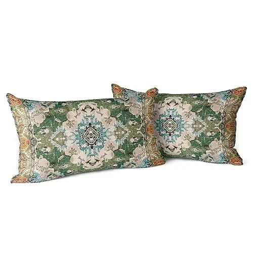 Produktbild: Snylcce 2er Set Boho Kissenbezüge Dekokissen 30 x 50 Samt Soft Kissenbezug Böhmischer Retro Ethno Dekorative Kissenhülle Zierkissenbezüge für Sofa Schlafzimmer Wohnzimmer Zuhause Dekoration Grün