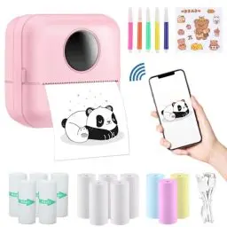 Produktbild: SOARFLY Mini Drucker für Smartphone, Fotodrucker für Smartphone, Mini Drucker Aufkleber, Thermodrucker, Tiny Printer mit Klebepapier, Mini Drucker für Lernhilfe, Notizen, Fotos, DIY - Rosa