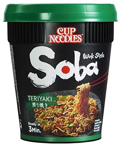 Produktbild: Soba Nissin Cup Noodles– Teriyaki, Wok Style Instant-Nudeln japanischer Art, mit Teriyaki-Sauce und Gemüse, schnell im Becher zubereitet, asiatisch Essen, 90 g