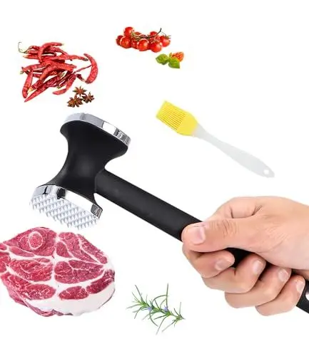Produktbild: SOBEAU Fleischklopfer & Schnitzelklopfer,Doppelseitig Antihaft Steakhammer,Fleischhammer mit Anti-Rutsch Griff,Fleischhammer für Steak,Huhn, Schwein,Kotelett,Silber