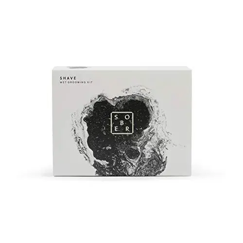 Produktbild: sober® | 4er Rasierset bestehend aus Edelstahl Rasierhobel, 5 Klingen, veganem Rasierpinsel sowie Aftershave | Premium Nassrasur für Männer