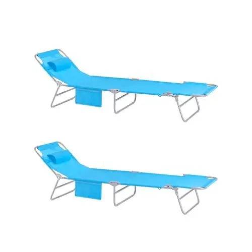 Produktbild: SoBuy 2-er Set Gartenliege mit Tasche und Kopfkissen luftig klappbar Sonnenliege Liegestuhl für Gärten, Höfe, Strände, Balkone 110 kg Belastung Zwei Stühle Blau BHT ca.191x19x56cm OGS35-Bx2