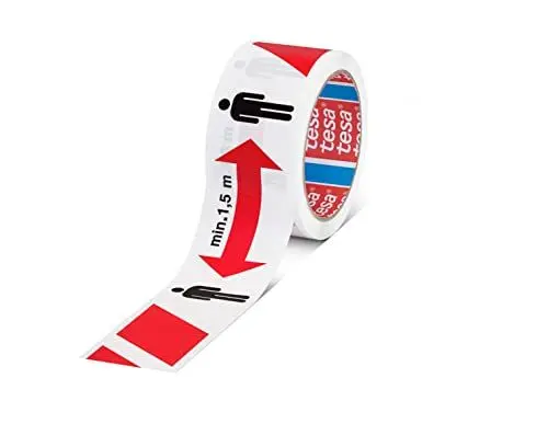 Produktbild: tesa SIGNAL Social Distancing Tape - Markierungsband zum Abstand halten - 1,5 m Sicherheitsabstand markieren - selbstklebend, für Innen und Außen - Weiß-Rot - 50 m x 50 mm