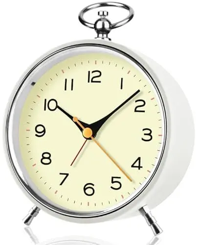 Produktbild: SOCICO Analog Wecker für das Schlafzimmer, Ohne Ticken Wecker mit Licht, Retro-Wecker Analog mit Schlummerfunktion (weiß-l)