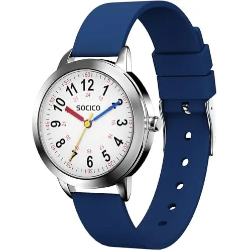 Produktbild: SOCICO Kinderuhr für Jungen Mädchen, Lernuhr Kinder Armbanduhr 3ATM/30M wasserdichte, Zeit Lernen Geschenk Analog Kinder Uhr(Blau)