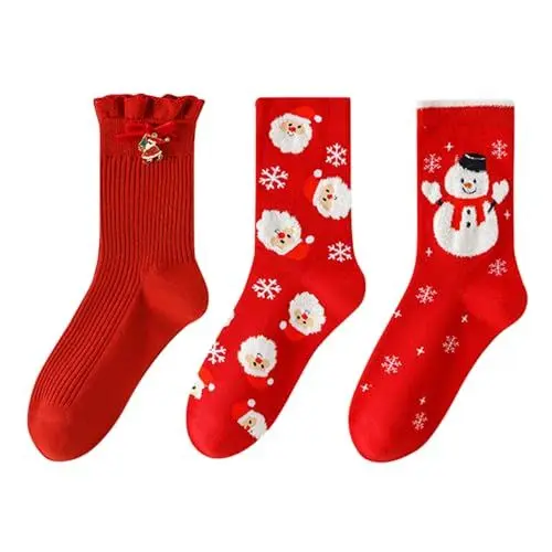 Produktbild: Weihnachtssocken Männer Wandersocken Damen 35 38 Warme Weihnachtsmode, winddichter Druck, mittlere Röhrensocken, lange -Baumwolle Weihnachtssocken Kinder Unsichtbare Socken Herren (Red, One Size)