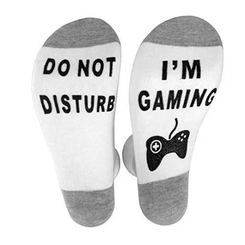 Produktbild: Socken für Herren und Damen Lustiges Geschenk Neuheit Baumwolle socken Gamer Socken mit Do not disturb, I am gaming, Geschenk für Weihnachten (A-Weiß, 39-46)
