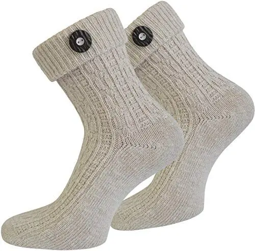 Produktbild: Socken kurz oder Lang für Trachten Lederhose Farben frei wählbar Farbe Naturmelange mit Trachten-Knopf Größe 47/50