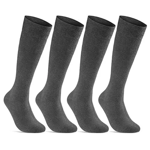 Produktbild: sockenkauf24 Kniestrümpfe Herren Damen Baumwolle mit Komfortbund Grau Anthrazit 22115 (4 Paar 39-42)