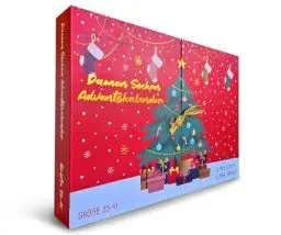 Produktbild: Sockswear ® | Adventskalender als Geschenk | 12 Paar Socken Für Damen | 24 Türchen Zum Aufklappen Mit Füßlingen + Langen Socken | Größe 35-41