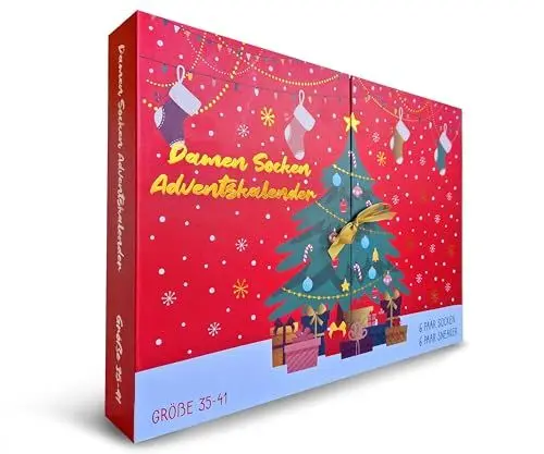 Produktbild: Sockswear ® | Adventskalender als Geschenk | 12 Paar Socken Für Damen | 24 Türchen Zum Aufklappen Mit Füßlingen + Langen Socken | Größe 35-41
