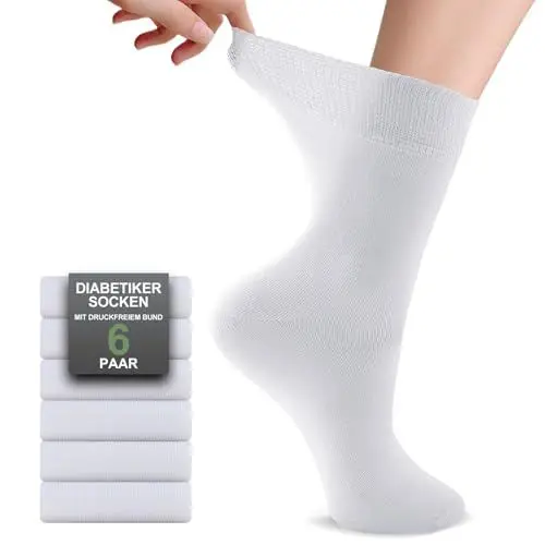 Produktbild: SockWaddles Diabetiker Socken Damen Herren, 6 Paar Bambus Diabetikersocken ohne Gummibund, Ohne Naht am Ansatz der Zehennägel, Komfortbund Bambus Socken für Schwangere und Senioren geeignet
