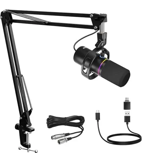 Produktbild: socodox XLR/USB Dynamic Microphone Kit, Podcast-Mikrofon mit Rauschunterdrückung, unabhängige Lautstärkeregelung Gaming-Mikrofon mit Boom Arm