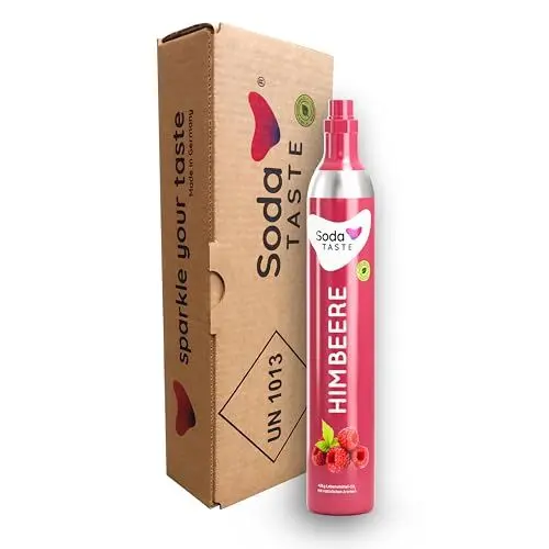 Produktbild: SodaTASTE CO2-Zylinder tauschen (Refill) für Wassersprudler, mit natürlichem Himbeer-Aroma, ohne Sirup, für bis zu 60l gesprudeltes Wasser mit Geschmack, zuckerfrei (ACHTUNG: Leerer Zylinder benötigt)