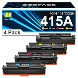 Produktbild: SODFACE 415A Toner Mit Chip Kompatibel für HP 415A 415X für Color Laserjet Pro MFP M479fdw M479dw M479fnw M479fdn M454dw W2030A W2031A W2032A W2033A (Schwarz Cyan Gelb Magenta, 4er-Pack)