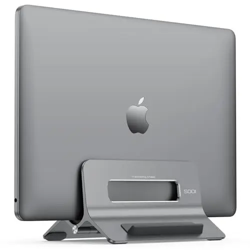 Produktbild: SODI Vertikal Laptop Ständer iPad Halterung - Halter Laptophalter Aluminiumlegierung Einstellbar Automatisch Grau für MacBook Air, MacBook Pro, iPad, iPhone, Notebook