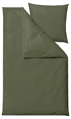 Produktbild: Södahl Organic Crisp Bio-Bettwäsche 200x200 cm aus 100% Bio-Baumwolle, Set mit 1 Bettbezug 200 x 200 cm und 2 x Kissenbezug 80 x 80 cm, Olive (Grün)