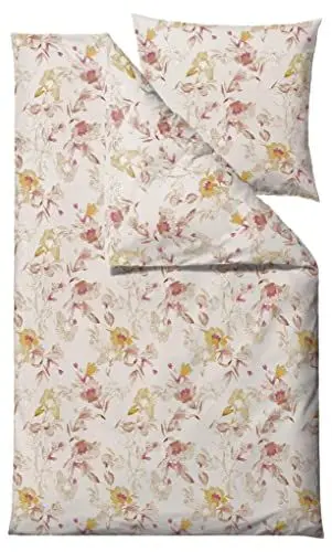 Produktbild: Södahl Organic Flower Burst Bio-Bettwäsche 135x200 cm aus 100% Bio-Baumwolle, Set mit 1 Bettbezug 135 x 200 cm und 1 Kissenbezug 80 x 80 cm, Blumen-Motiv, Dusty Cedar (Rot)