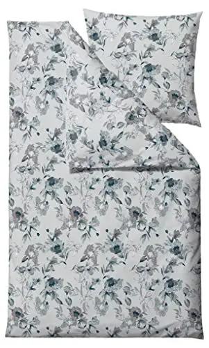 Produktbild: Södahl Organic Flower Burst Bio-Bettwäsche 135x200 cm aus 100% Bio-Baumwolle, Set mit 1 Bettbezug 135 x 200 cm und 1 Kissenbezug 80 x 80 cm, Blumen-Motiv, Teal (Grün)