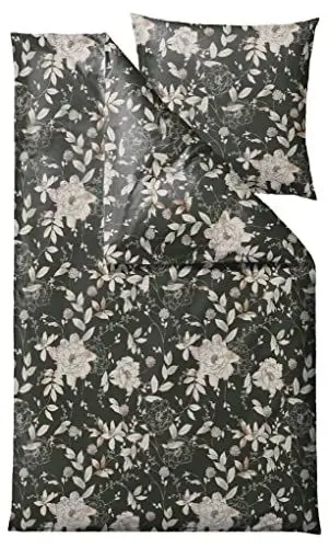 Produktbild: Södahl Organic Garden Bloom Bio-Bettwäsche 135x200 cm aus 100% Bio-Baumwolle, Set mit 1 Bettbezug 135 x 200 cm und 1 Kissenbezug 80 x 80 cm, Blumen-Motiv, Satin-Gewebe, Forest Green (Grün)