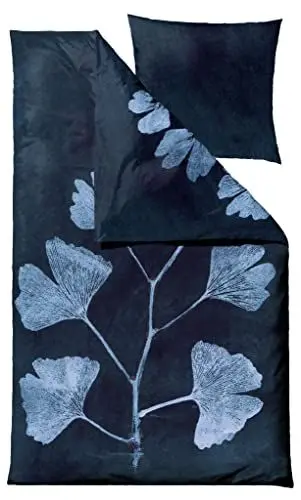 Produktbild: Södahl Organic Ginkgo Bio-Bettwäsche 135x200 cm aus 100% Bio-Baumwolle, Set mit 1 Bettbezug 135 x 200 cm und 1 Kissenbezug 80 x 80 cm, Dark Blue (Blau)