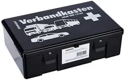 Produktbild: Söhngen KFZ Verbandskasten (mit Füllung, 2x Mundschutzmasken, schwarz, Koffer aus ABS Kunststoff) 260x160x80 mm, 3004002