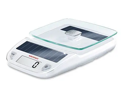 Produktbild: Soehnle Easy Solar white, digitale Küchenwaage, elektrische Waage mit hoher Tragkraft bis zu 5 kg, Haushaltswaage mit Solartechnologie, Glas-Küchenwaage für grammgenaues Wiegen, weiß