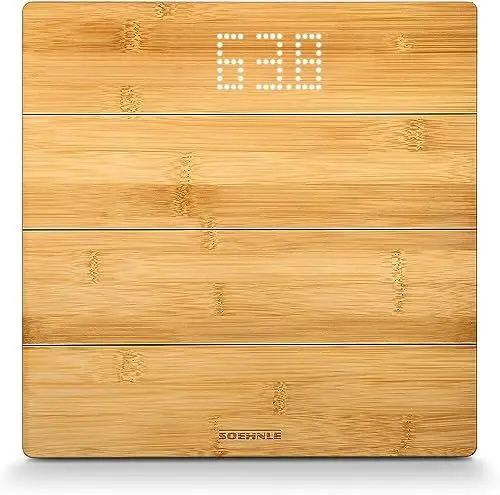 Produktbild: Soehnle Style Sense Bamboo Magic, digitale Holzwaage aus echtem Bambus, Waage mit unsichtbarem Display, top lesbare LED-Anzeige, Körperwaage für ein warmes Fußgefühl, Personenwaage bis zu 180 kg