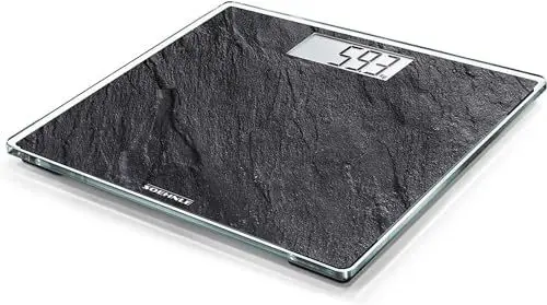 Produktbild: Soehnle Style Sense Compact 300 Slate, digitale Personenwaage mit LCD-Anzeige, elektronische Waage mit extraflachem Design, große Trittfläche, Körperwaage mit einer Tragkraft bis zu 180 kg