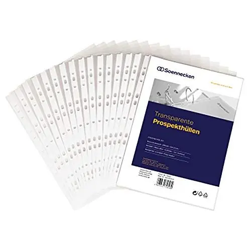 Produktbild: Soennecken Prospekthülle DIN A4, oben offen, 11fach Lochung, dokumentenecht, 0,08 mm, Polypropylen, transparent, genarbt