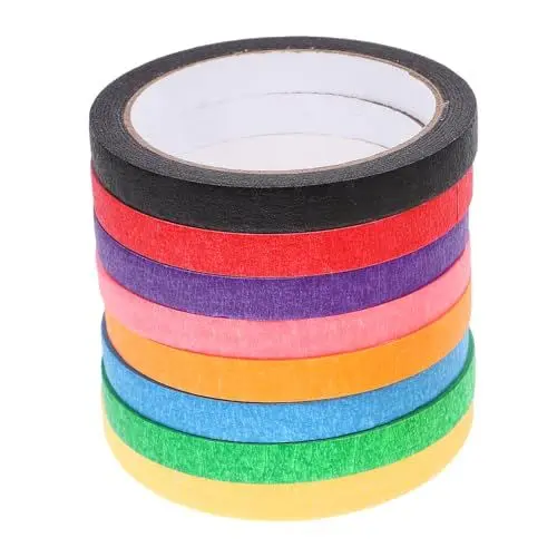 Produktbild: SOESFOUFU 12 Mm Farbklebeband-set 8 Rollen Bastel-abdeckband Für Malprojekte Dekorative Papierklebebänder Klassenzimmer Heimgebrauch Beschreibbare Etiketten