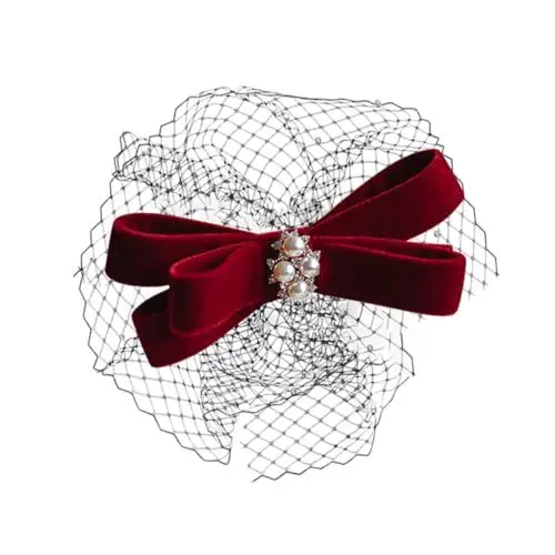 Produktbild: SOESFOUFU Roter Bowknot-kopfschmuck Braut-haar-accessoire Elegante Party-haar-dekoration Damen-haar-accessoires Modischer Schleier-hut