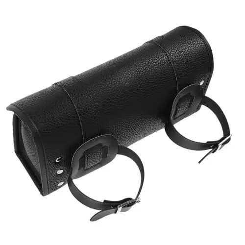 Produktbild: SOESFOUFU Runde tonnenförmige Motorradtasche aus PU-Leder für die Werkzeugaufbewahrung Organizer Satteltasche für Motorräder wetterfeste Haltbarkeit