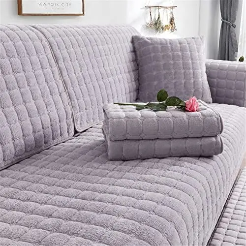 Produktbild: Sofa überzug Dicker Plüsch Schonbezug Sofabezug Gesteppte Sofa Sitzkissen Couchbezüge rutschfeste Sofaschoner Vor Haustieren Winter (Grau,70 × 150 cm)