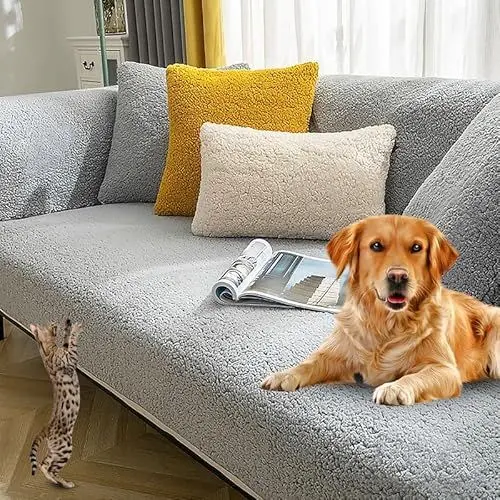 Produktbild: Sofaschoner rutschfest L Form Ecksofa Sofa Überzug Sofadecke Samt Sofabezug 3 2 1 4 sitzer Sofahusse für Sofas aus Mikrofaser Ledersofa (Grau-70x150cm)