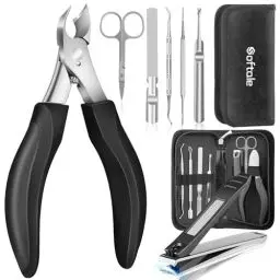 Produktbild: Sofatale Scharfes Gebogenes Nagelzange Set 7 Stück mit Bequemem Gummigriff, Großer Podologe Nagelschere für Dicke & Eingewachsene Zehennägel, Hochwertiges Werkzeug zur Nagelknipser Nagelpflege
