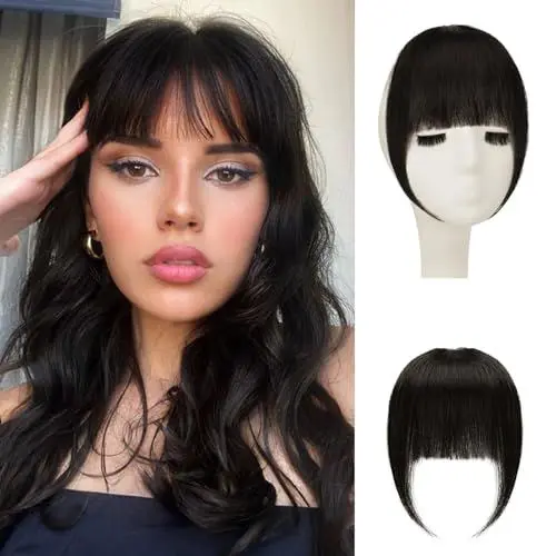 Produktbild: Sofeiyan Bangs Clip in 100% Remy Echthaar Fringe Bangs One Piece Human Hair Clip in Pony Fringe Extensions Natürliche Bangs with Tempel Haarteile Echthaar Haarverlängerung für Frauen