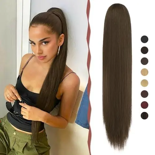 Produktbild: Sofeiyan Pferdeschwanz Haarteil Haarverlängerung mit Kordelzug 70cm Langer Gerade Zopf Pferdeschwanz Natürlicher Weicher Haarverlängerung Synthetische Ponytail Extension für Frauen