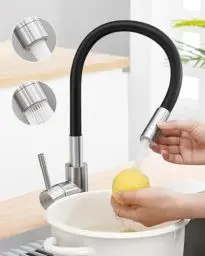 Produktbild: Sofetiy Flexible Küchenarmatur Schwarz, Wasserhahn Küche mit 2 Wasserstrahlen, Mischbatterie Küche Schwarz, 360°Armatur küche mit Flexiblem Auslauf, Spültischarmatur Hochdruck Edelstahl, Kitchen Tap