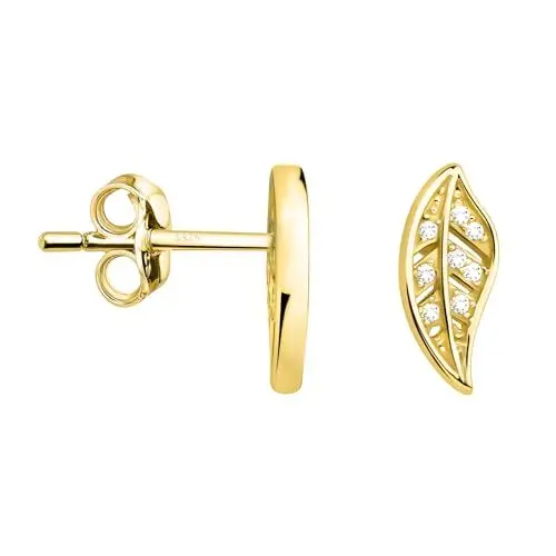 Produktbild: SOFIA MILANI - Damen Ohrringe 925 Silber - vergoldet/golden & mit Zirkonia Steinen - Blatt Ohrstecker - E2444