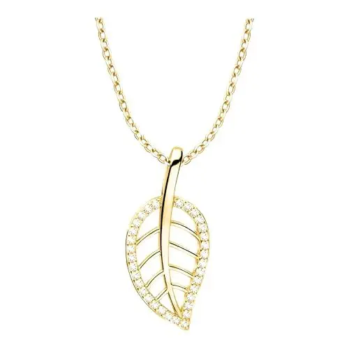 Produktbild: SOFIA MILANI - Damen Halskette 925 Silber - vergoldet/golden - mit Zirkonia Steinen - Blatt Anhänger - N0679