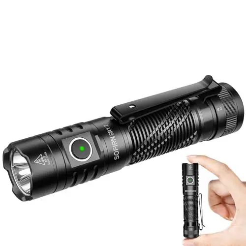 Produktbild: Sofirn SR12 Taschenlampe Led Aufladbar Extrem Hell - 1450 Lumen, IP68 Wasserdicht, Magnetischer Endkappe, 396m Reichweite, Tragbar & Kompakt Klein Taschenlampe für Camping, Wandern, Outdoor, Notfäll