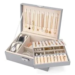 Produktbild: Sofore Schmuckkästchen Mädchen, 2 Etagen Reise Schmuckkästchen schmuckkästchen groß mit 2 Uhrenkissen, PU-Leder Aufbewahrungskoffer für Ohrringe Ringe Halsketten Uhren Armbänder, Rosa