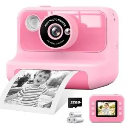 Produktbild: Sofortbildkamera Kinder,LETSHAHA 1080P 20MP Kinderkamera Sofortbildkamera mit 10X,2.4 Zoll Bildschirm Videokamera Schwarzweiß Gedrucktes Foto mit 3 Rollen Druckpapier & 32GB Karte, Geschenk Kinder