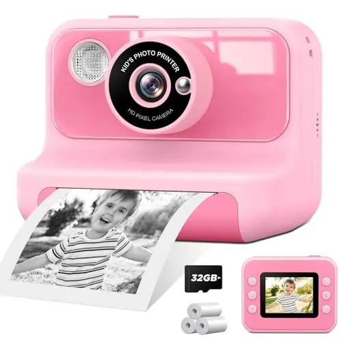 Produktbild: Sofortbildkamera Kinder,LETSHAHA 1080P 20MP Kinderkamera Sofortbildkamera mit 10X,2.4 Zoll Bildschirm Videokamera Schwarzweiß Gedrucktes Foto mit 3 Rollen Druckpapier & 32GB Karte, Geschenk Kinder