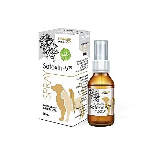 Produktbild: Sofoxin V - Wundpflegespray für Tiere Vegan – Enthält pflanzliche Polymere, wie EIN natürliches Sprühpflaster - Soforthilfe bei Verletzungen der Haut – 10 ml (1 stück)