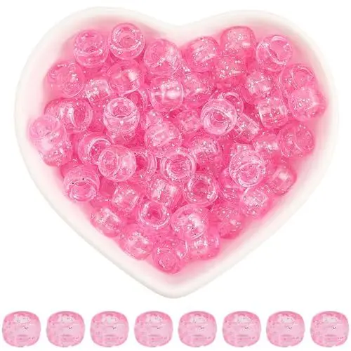 Produktbild: SOFPLAT 1 Box 500 Stück Glitzernde Rosa Pony Perlen Durchsichtige Kunststoff Fassperlen 6 x 9mm Pony Perlen Mit 3.8mm Großem Loch Funkelnde Kandi Anhänger Für Schmuckherstellung Zubehör DIY Basteln Ar