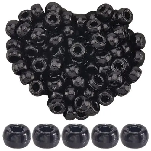 Produktbild: SOFPLATE 1 Box 800 Stück 9x6mm Pony Perlen Schwarz Krähenperlen Halloween Party Dekor Großes Loch Undurchsichtig Freundschaftsarmband Lose Haare Kandi Abstandshalter Für Schmuckherstellung Halsketten