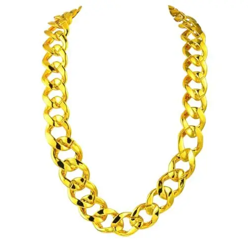 Produktbild: SOFPLATE 27.56 Zoll/70cm Gold Klobige Kette Halskette Rapper Kubanische Gliederkette Acryl Groß Dick Punk Stil Kunstkostüm 80s 90s Halskette Zubehör Für Kleidung Kostüm Bar Party DIY Schmuck Dekoratio