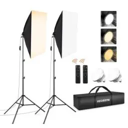 Produktbild: Softbox Set Fotostudio, Heorryn 85W LED Studio Beleuchtung Soft Box mit Fernbedienung dimmbare 2700-6400K Farbtemperaturen Lampen für Studio Porträts, Fotografie